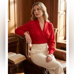 J. CREW Red Faux-Wrap Peplum Top - Long Sleeve - Holiday 2019 - Size 12